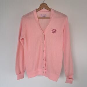 Vintage 70's Pink Golf Knit Cardigan Sweater / Sz M LADY PICKERING / Womens